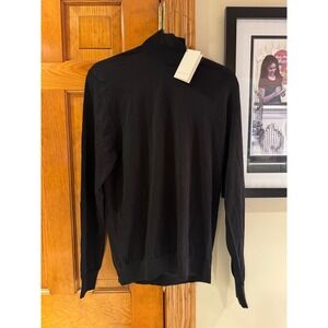 Luca Faloni Black Silk Cashmere Mock Neck Sweater Made in Italy Mens L Womens XL